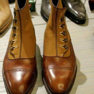 Bespoke Cap Toe Leather Suede Button Top Boot - leathersguru