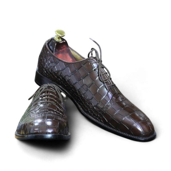 Men's Handmade Goodyear Welted Alligator Print Whole Cut Leather Shoes