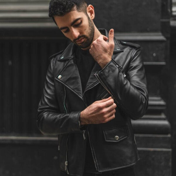 Men's Genuine Leather Jacket Black Slim fit Biker Motorcycle jacket - leathersguru