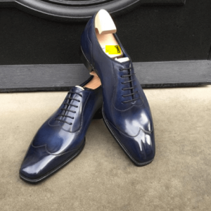 Handmade Blue Leather Wing Tip Shoe - leathersguru