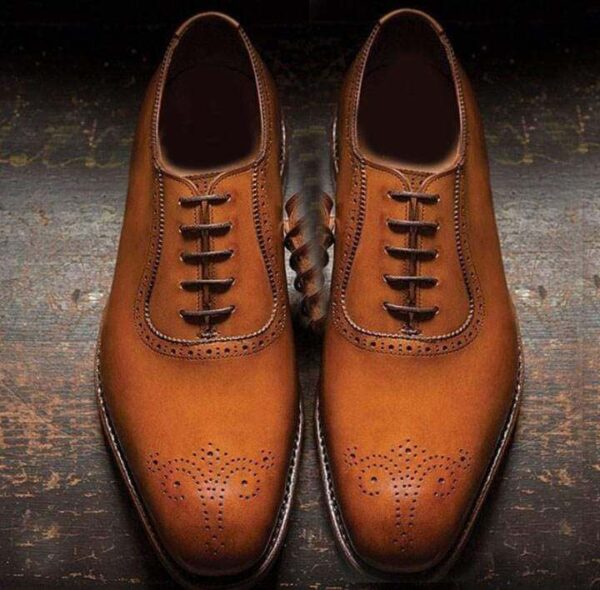 Men's Leather Tan Brogue Toe Lace Up Shoes - leathersguru