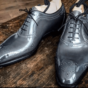 Handmade Men's Gray Leather Brogue Shoes - leathersguru