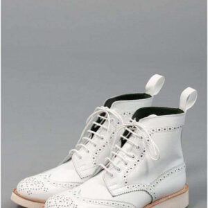 White Leather Wing Tip Brogue Boots - leathersguru