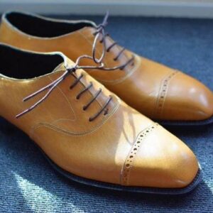 Handmade Men's Tan Leather Lace Up Shoes - leathersguru