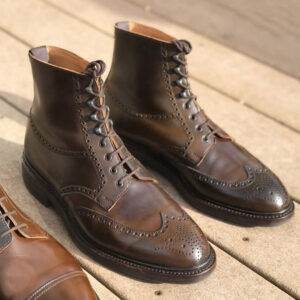 Handmade Brown Ankle Wing Tip Brogue Lace Up Boot Leather Men's Boot