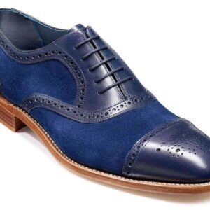 Men's Blue Black Leather Suede Cap Toe Brogue Shoes - leathersguru