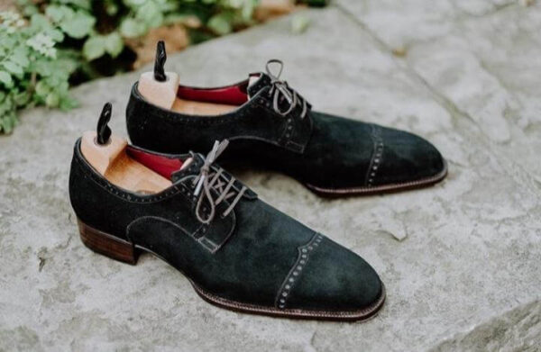 Handmade Men's Suede Black Lace Up Shoes - leathersguru