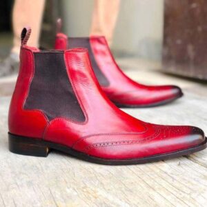 Handmade Men's Ankle High Leather Burgundy Chelsea Boot - leathersguru