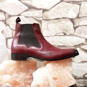 Handmade Men's Ankle High Brown Leather Wing Tip Chelsea Boot - leathersguru