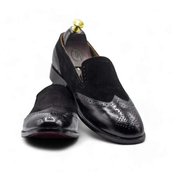 Bespoke Black Suede Leather Wing Tip Toe Loafer Shoe - leathersguru