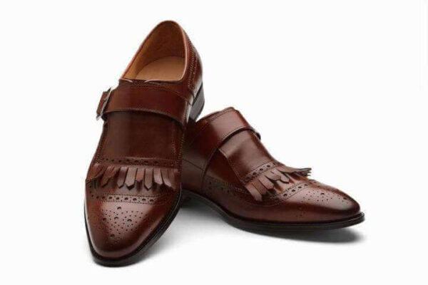 Handmade Monk Strap Brogue Fringe Loafers Shoes - leathersguru