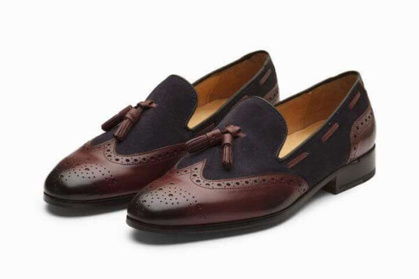 Handmade Brown Navy Blue Suede Leather Shoe - leathersguru
