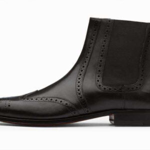 Bespoke Chelsea Black Leather Wing Tip Boot - leathersguru