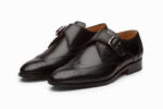 Handmade Black Wing Tip Brogue Monk Strap Shoe - leathersguru