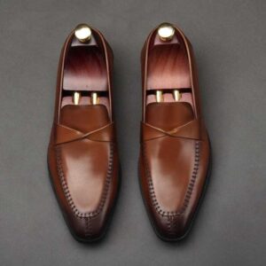 Bespoke Brown Penny Loafers Leather Shoes Oxford Shoes for Men