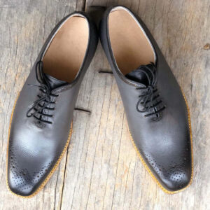 Bespoke Gray Leather Brogue Toe Lace up Shoe for Men - leathersguru