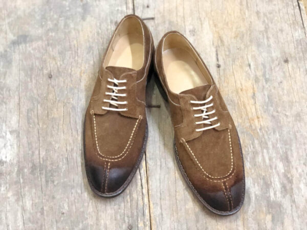 Bespoke Brown Suede Split Toe Lace Up Shoe for Men - leathersguru