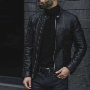 Vintage Slim fit Biker Bomber Black Leather Men Jacket - leathersguru