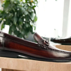 Handmade Cordovan Color Loafer Shoes, Men's Horsebit Style Shoes. Genuine Leather Shoes