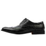 Men's Pure Black Alligator&Plain Leather Lace Up Shoes, Wing Tip Style Shoes