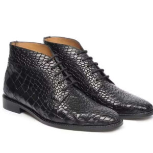 Handmade Half Ankle Black Color Genuine Alligator Textured "Good Year Welted" Chukka Boots