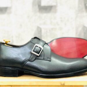 Men's Black Monk Buckle Leather Shoes - leathersguru