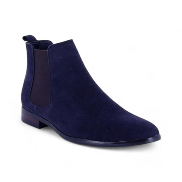 Bespoke Ankle High Navy Blue Chelsea Suede Dress Boot - leathersguru