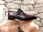 Bespoke Burgundy Black Leather Monk Strap Shoe for Men - leathersguru