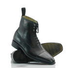 Handmade Black Ankle Cap Toe Boot,Leather Lace Up Boot,Dress Boot