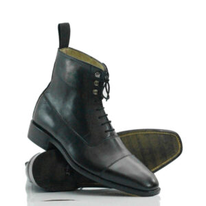 Handmade Black Ankle Cap Toe Boot,Leather Lace Up Boot,Dress Boot