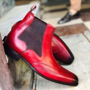 Handmade Men's Ankle High Leather Burgundy Chelsea Boot - leathersguru