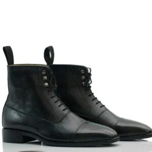 Handmade Black Ankle Cap Toe Boot,Leather Lace Up Boot,Dress Boot