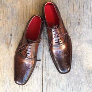 Men's Brown Wing Tip Brogue Leather Shoe - leathersguru