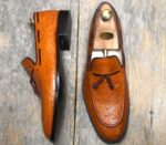 Handmade Ostrich Tan Tussles Leather Loafers For Men's - leathersguru