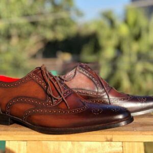 Men's Brown Wing Tip Brogue Leather Shoe - leathersguru