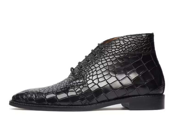 Handmade Half Ankle Black Color Genuine Alligator Textured "Good Year Welted" Chukka Boots