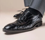 Handmade Genuine Alligator Embossed Leather Oxford Shoes For Men's