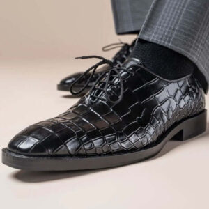 Handmade Genuine Alligator Embossed Leather Oxford Shoes For Men's