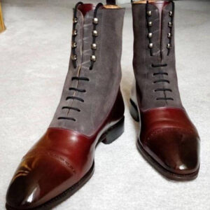 Handmade Ankle Brown Gray Cap Toe Boot - leathersguru