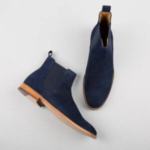 Bespoke Navy Blue Chelsea Suede Boot - leathersguru