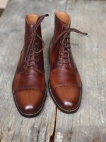 Handmade Men's Ankle High Brown Leather Cap Toe Boot - leathersguru