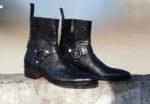 Handmade Men's Ankle High Leather Black Buckle Side Zipper Boot - leathersguru