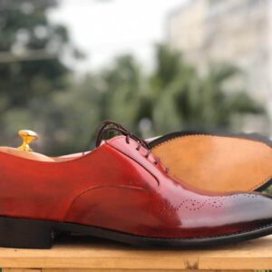 Bespoke Burgundy Black Leather Lace Up Shoe for Men - leathersguru