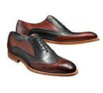 Handmade Brown Black Leather Wing Tip Shoe - leathersguru