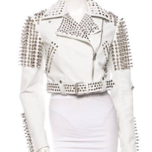 Leather Rider Womens For Mens Silver Tone Studded White Leather Jacket