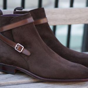 Handmade Men's Ankle High Suede Brown Jodhpurs Buckle Boot - leathersguru