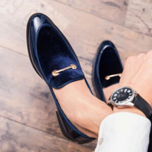 Bespoke Blue Loafers Leather & Velvet Shoes Oxford Shoes for Men