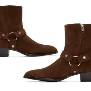 Handmade Brown Suede Buckle Side Zipper Boot - leathersguru
