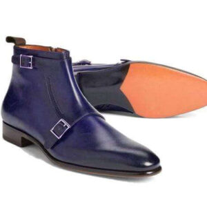 Handmade Men's Ankle High  Leather Monk Strap Boot - leathersguru