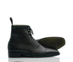 Handmade Black Ankle Cap Toe Boot,Leather Lace Up Boot,Dress Boot
